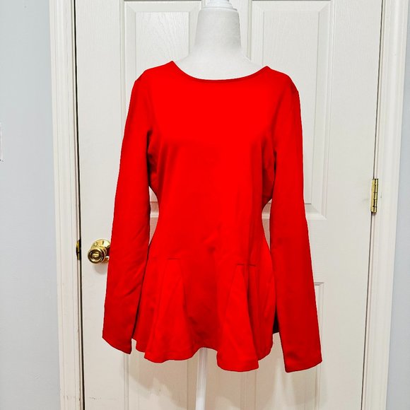 CATHERINE MALANDRINO QUINCE RED PEPLUM BLOUSE TOP - Picture 1 of 8